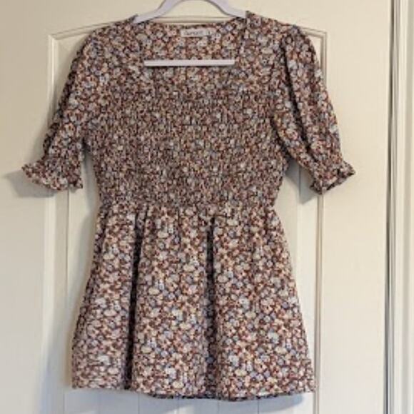 Liofoer Women's Square Neck Smocked Bodice Waist Slimming Short Sleeve Size M - Picture 2 of 11